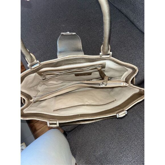 Michael by Michael Kors Jacquard Cream Metallic Gold Shoulder Bag Purse - Picture 4 of 9